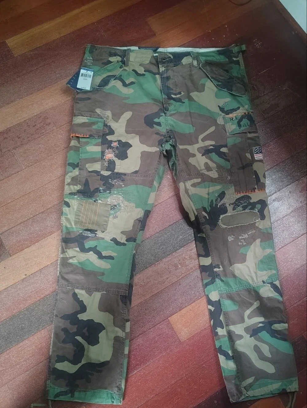 Polo by Ralph Lauren Men's Camouflage Cargo Pants with Orange Stitching